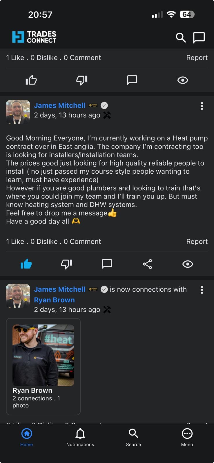 Tradesconnect app — network connections and profiles