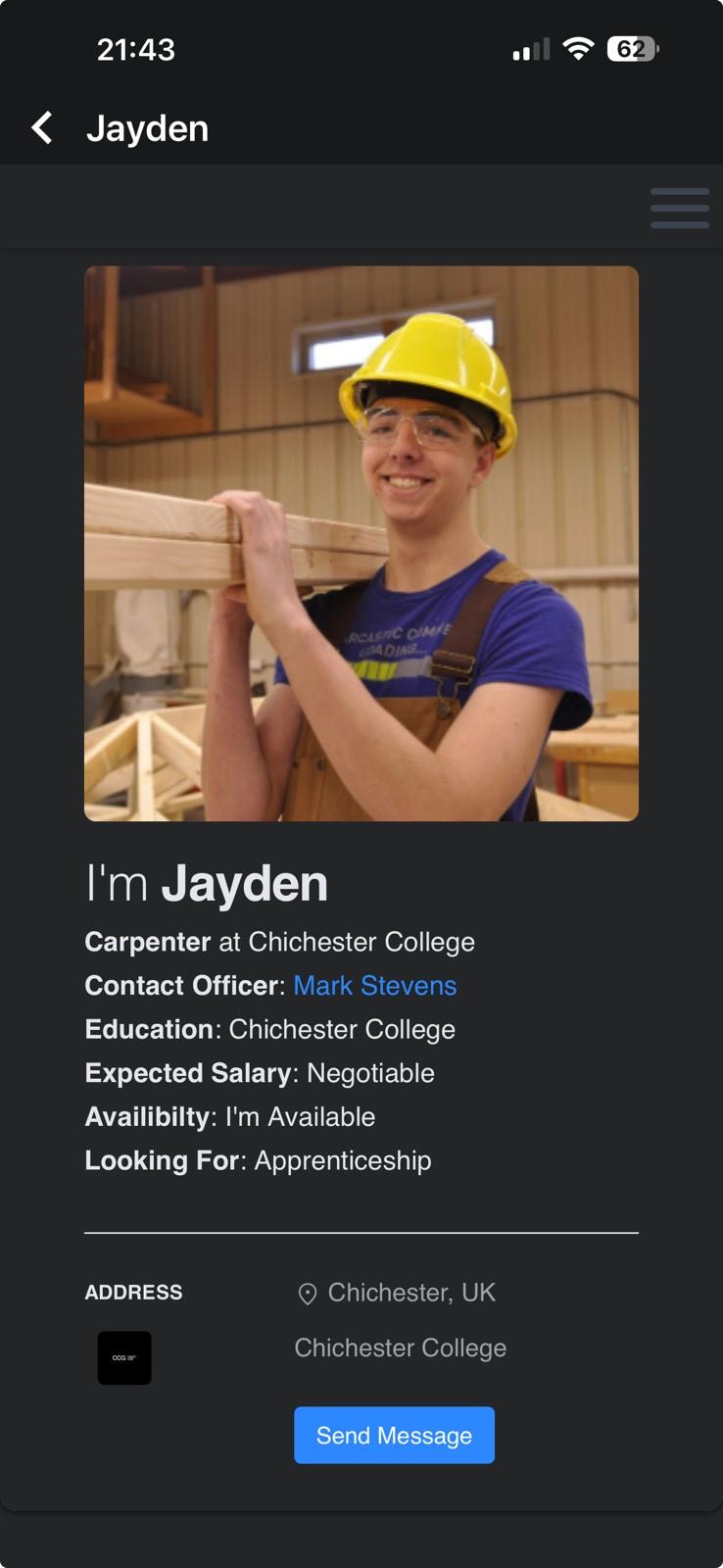 Jayden — apprentice carpenter profile on Tradesconnect