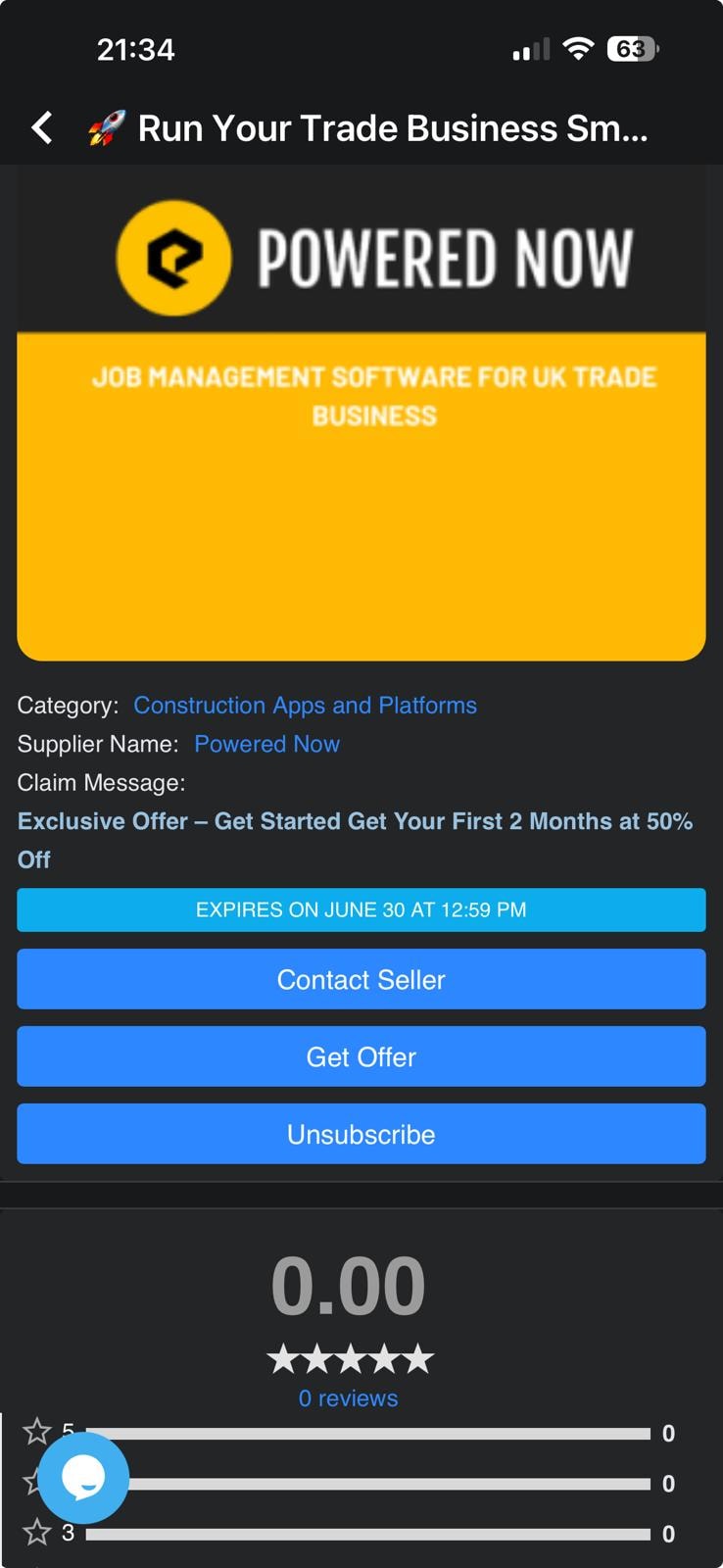 Tradesconnect app — supplier offer screen